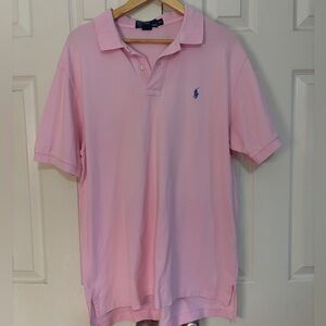 Polo Ralph Lauren, Men's Size XL, Baby Pink Custom Fit Polo, Cotton, Blue Logo